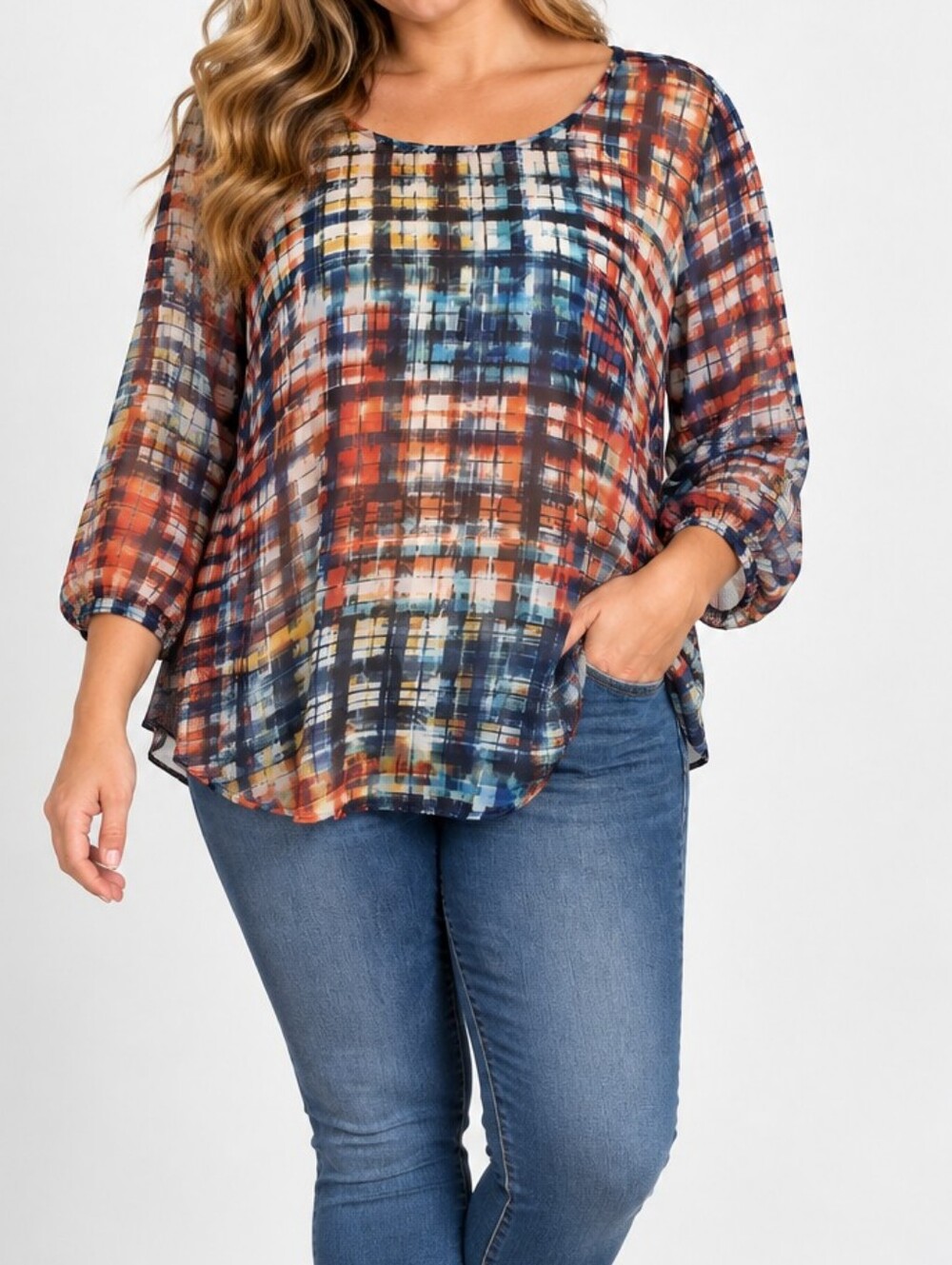 FOREVER 21 | Women's Multi-Color Plaid Sheer Cutout-Back Blouse. Size 2X
